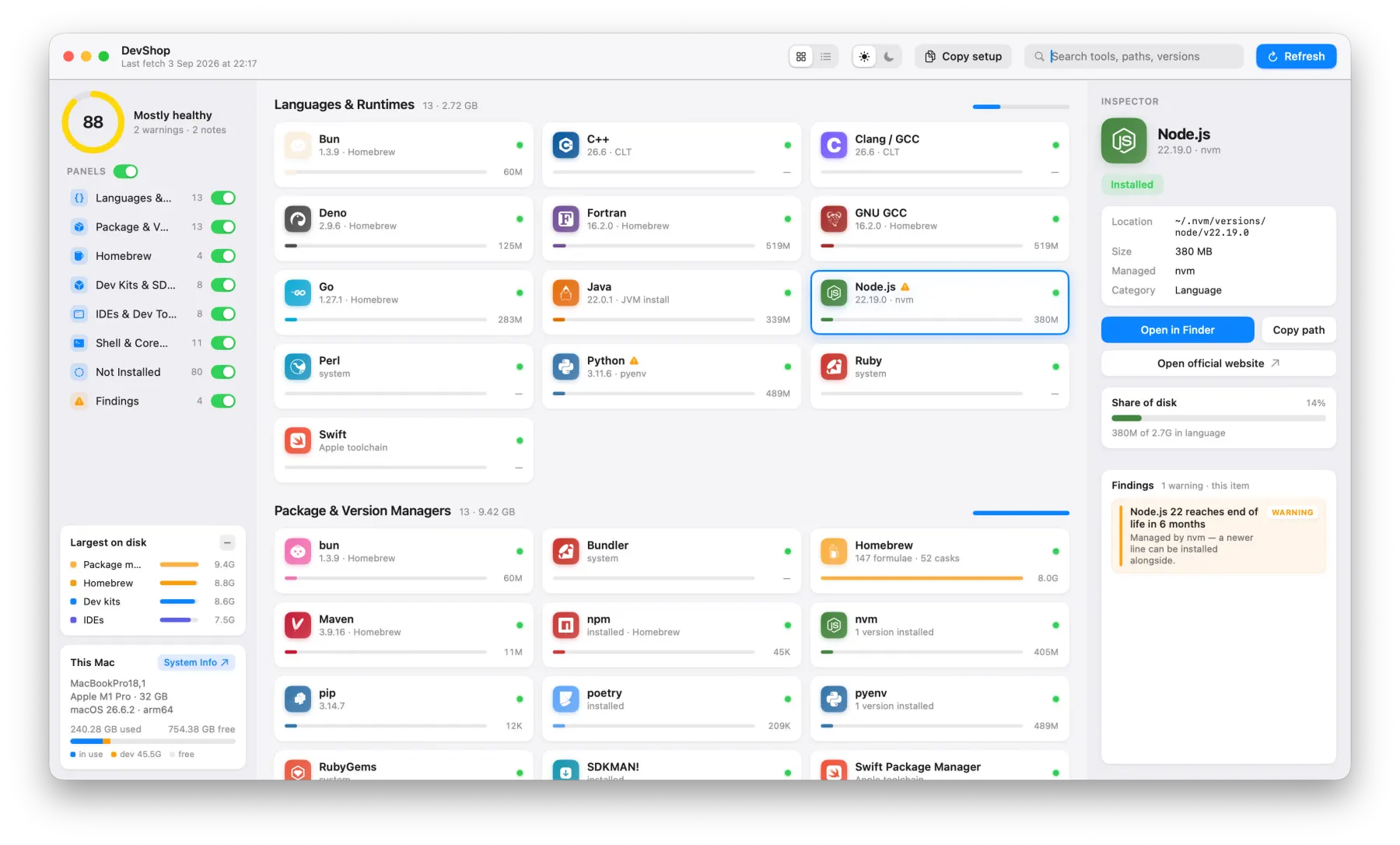 DevShop centre column as a card grid