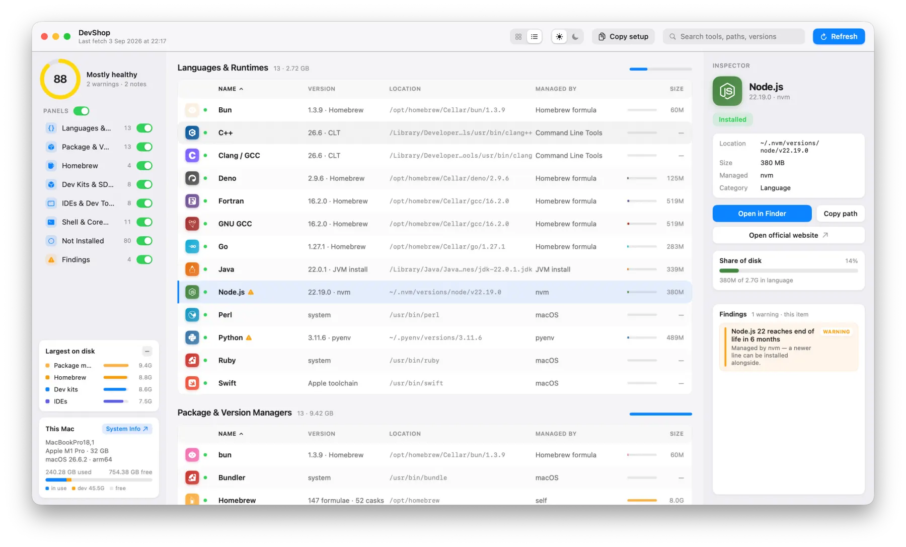 DevShop centre column as a sortable list
